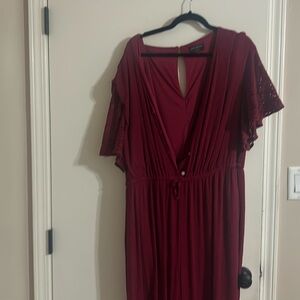 Wine lace detailed short sleeve jumpsuit